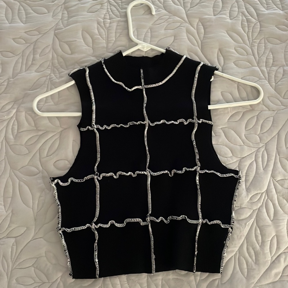 Black and White high neck Tank Top